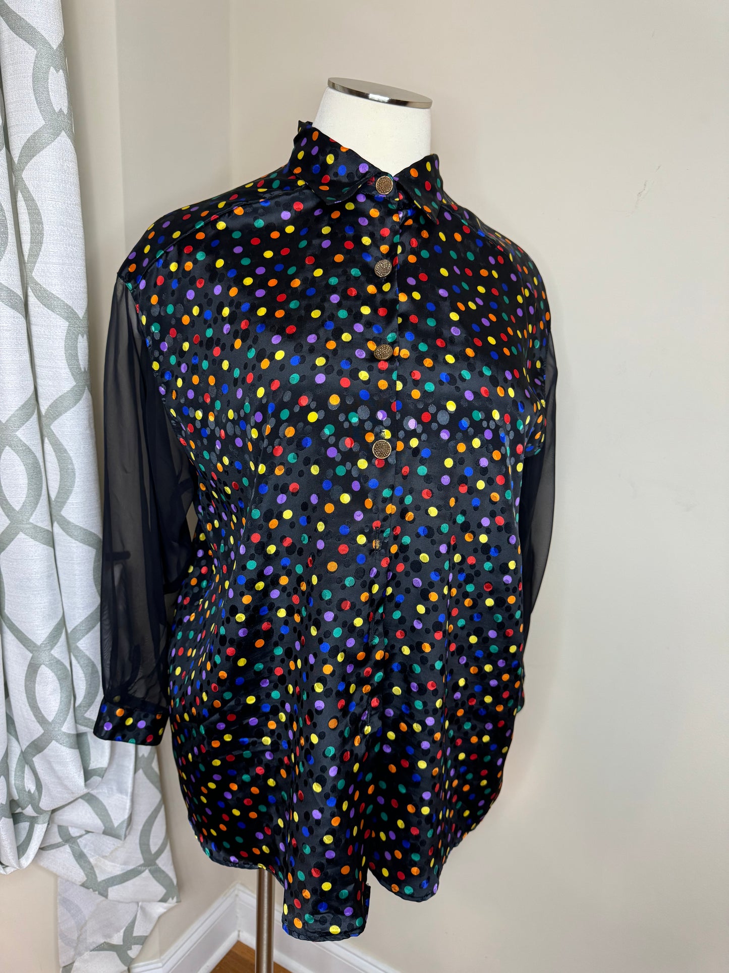 C.M. Shapes Plus Size Polka Dot Sheer Sleeved Shirt