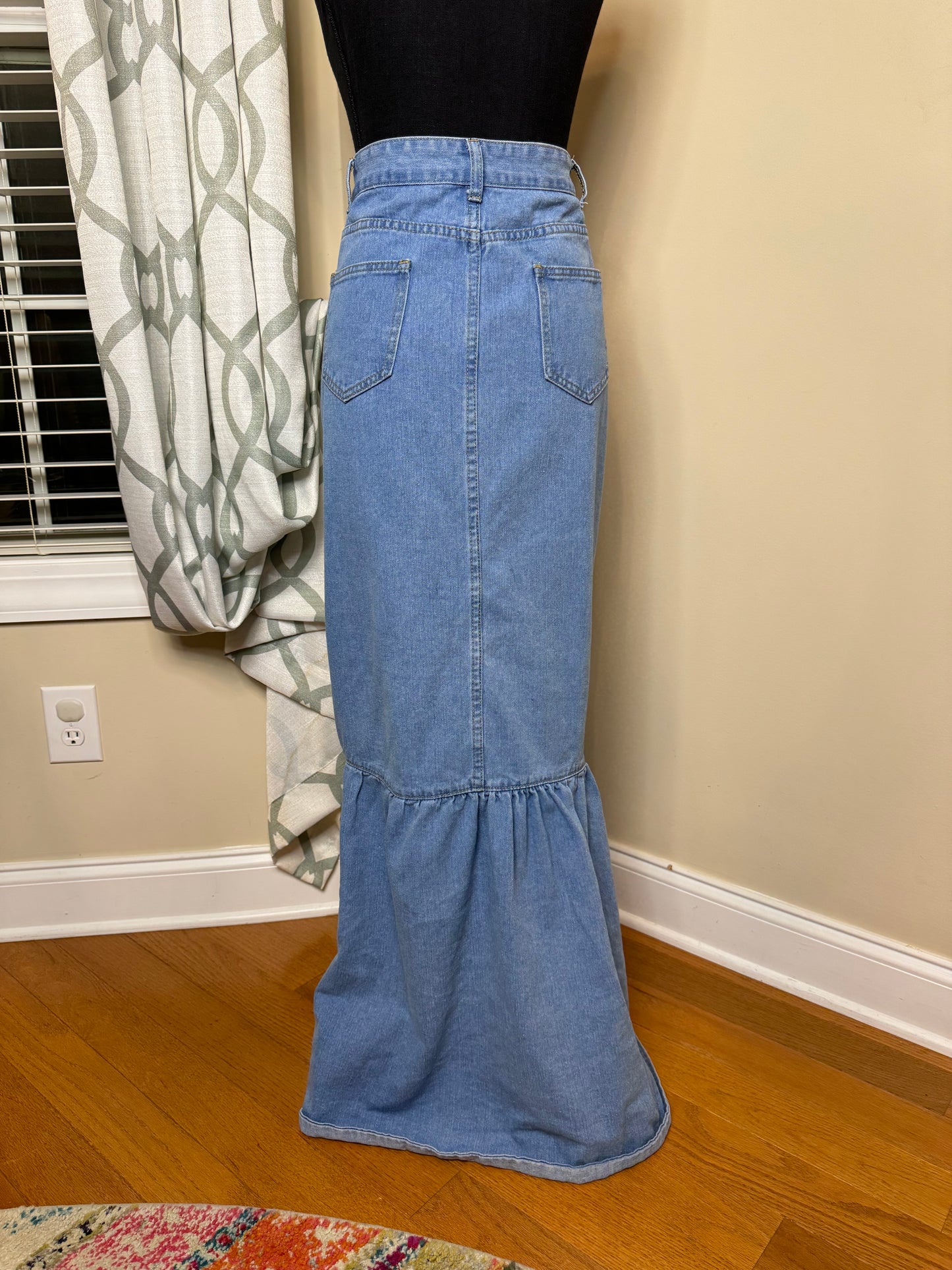 Shein Brand Button-Up Denim Mermaid Maxi Skirt