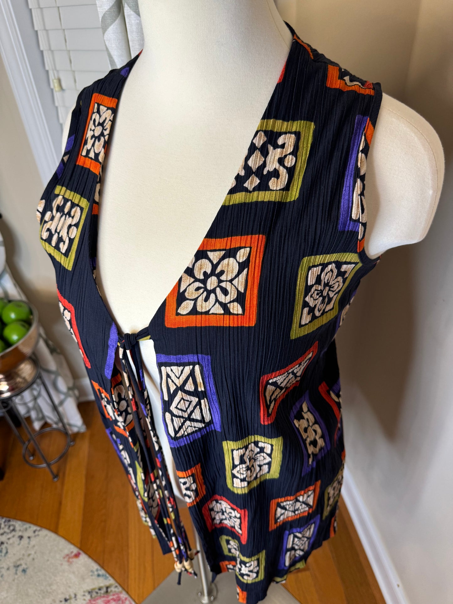 Vtg Roaman's Abstract Printed Open Vest/Duster