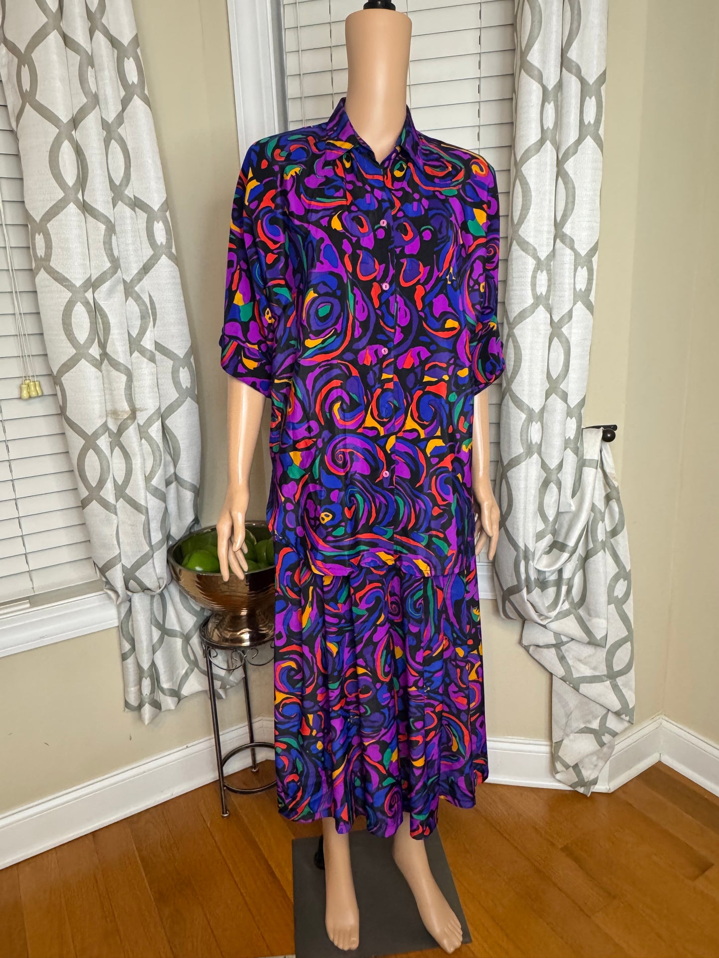 Vintage Abstract Print 2-Piece Coulette Set
