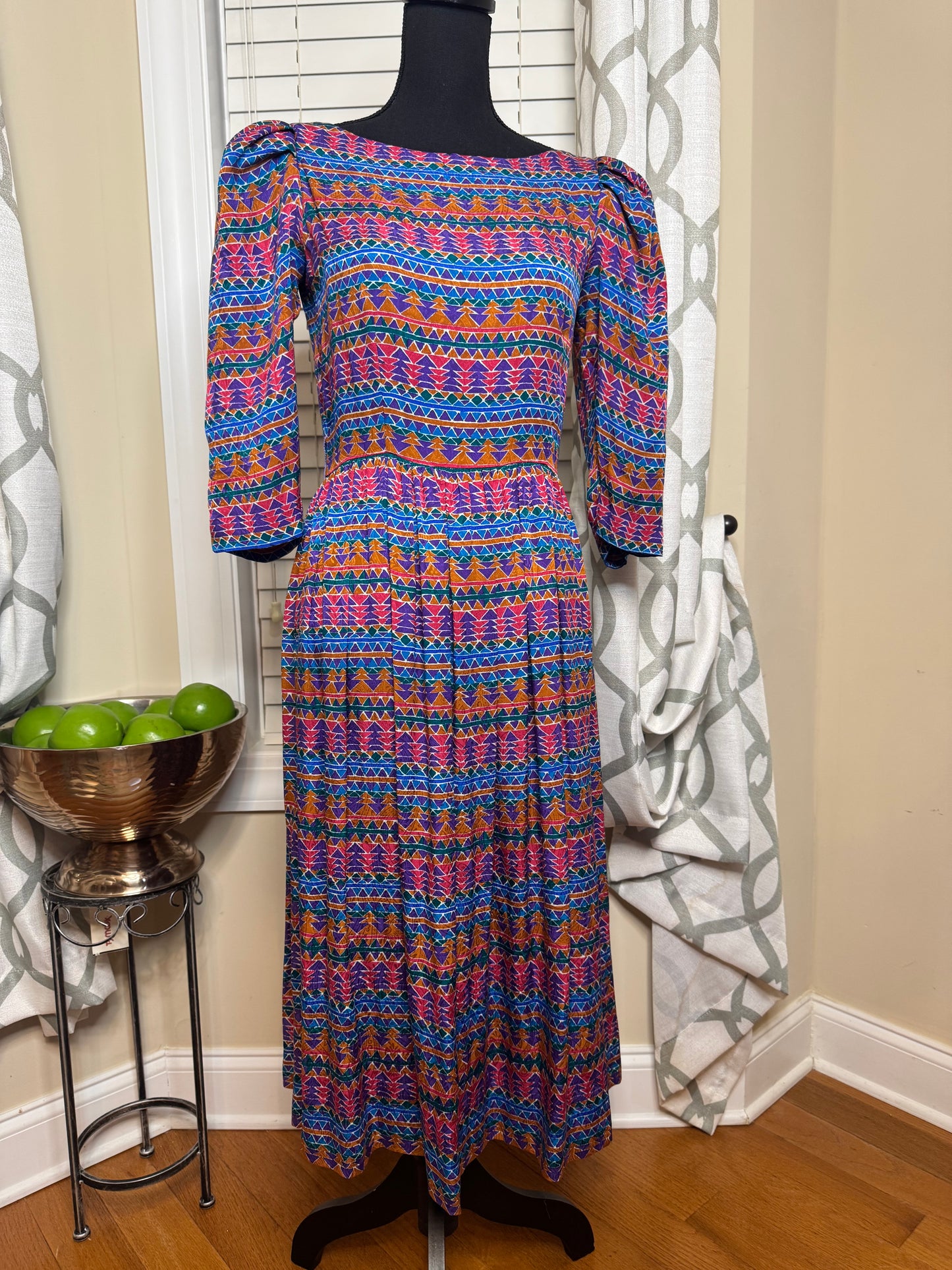 Nicole Miller 100% Silk Abstract High Waisted Print Dress