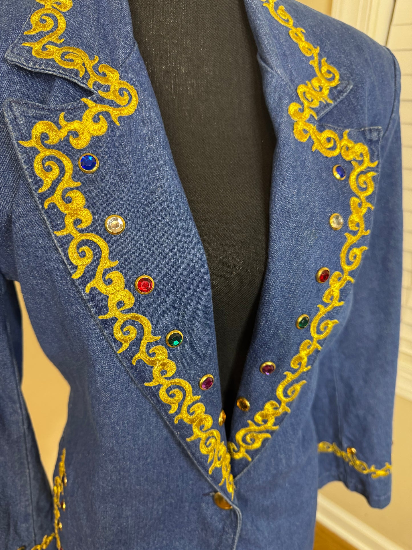 Vtg Gepetto Bejeweled and Embroidered Denim Jacket