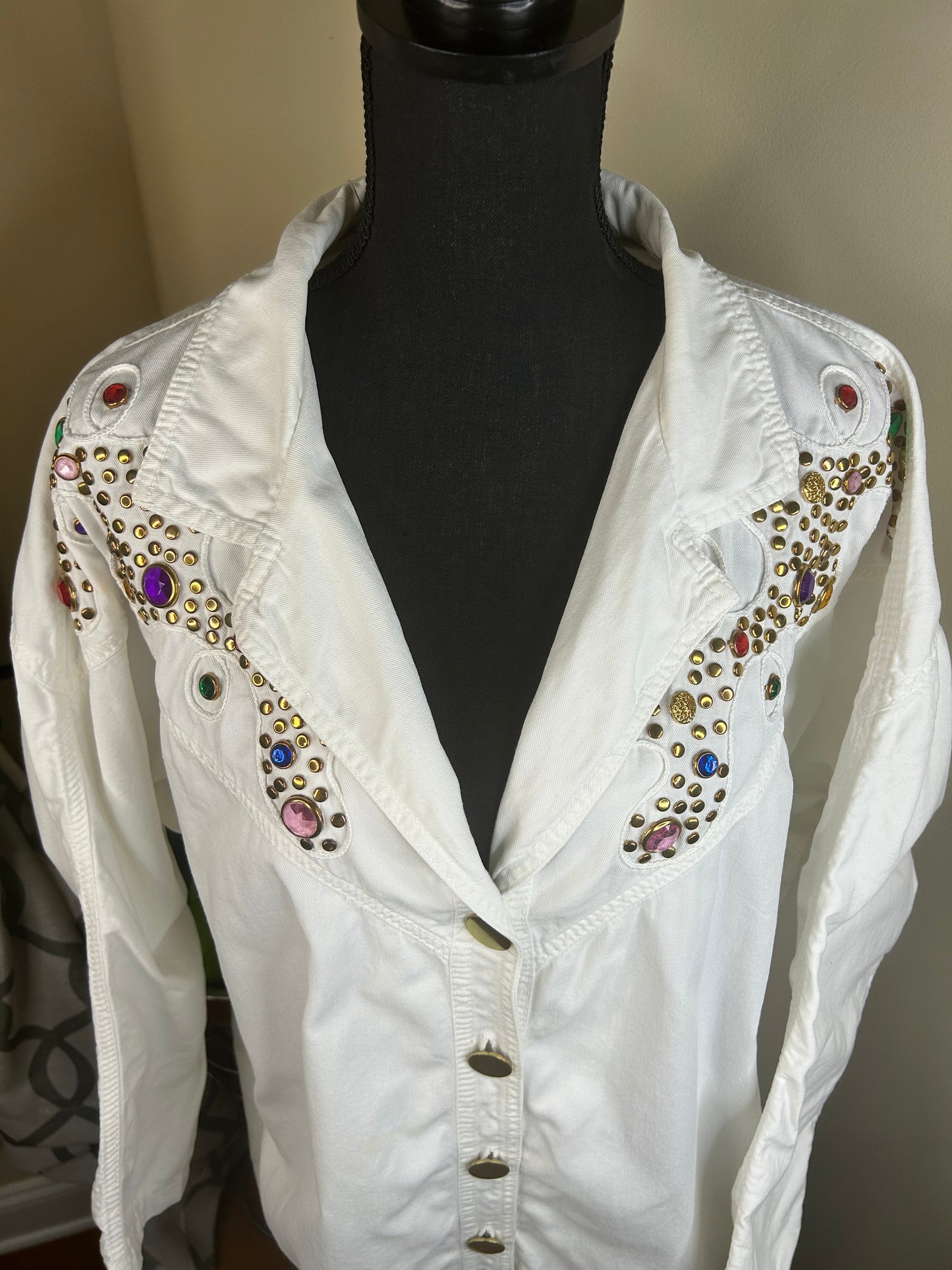 Monique Fashions Bejeweled Denim Shirt
