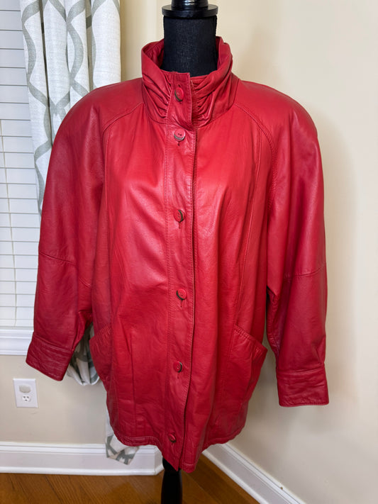 Vtg Pelle 100% Genuine Leather Red Bomber