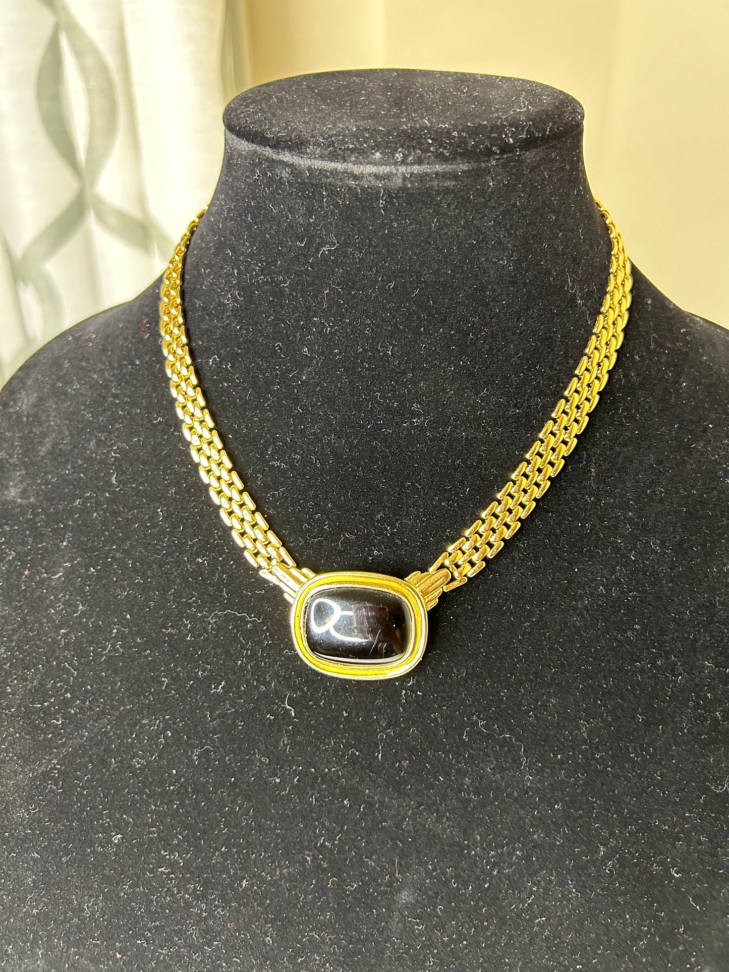 Gold and Black Trifari Stamped Necklace
