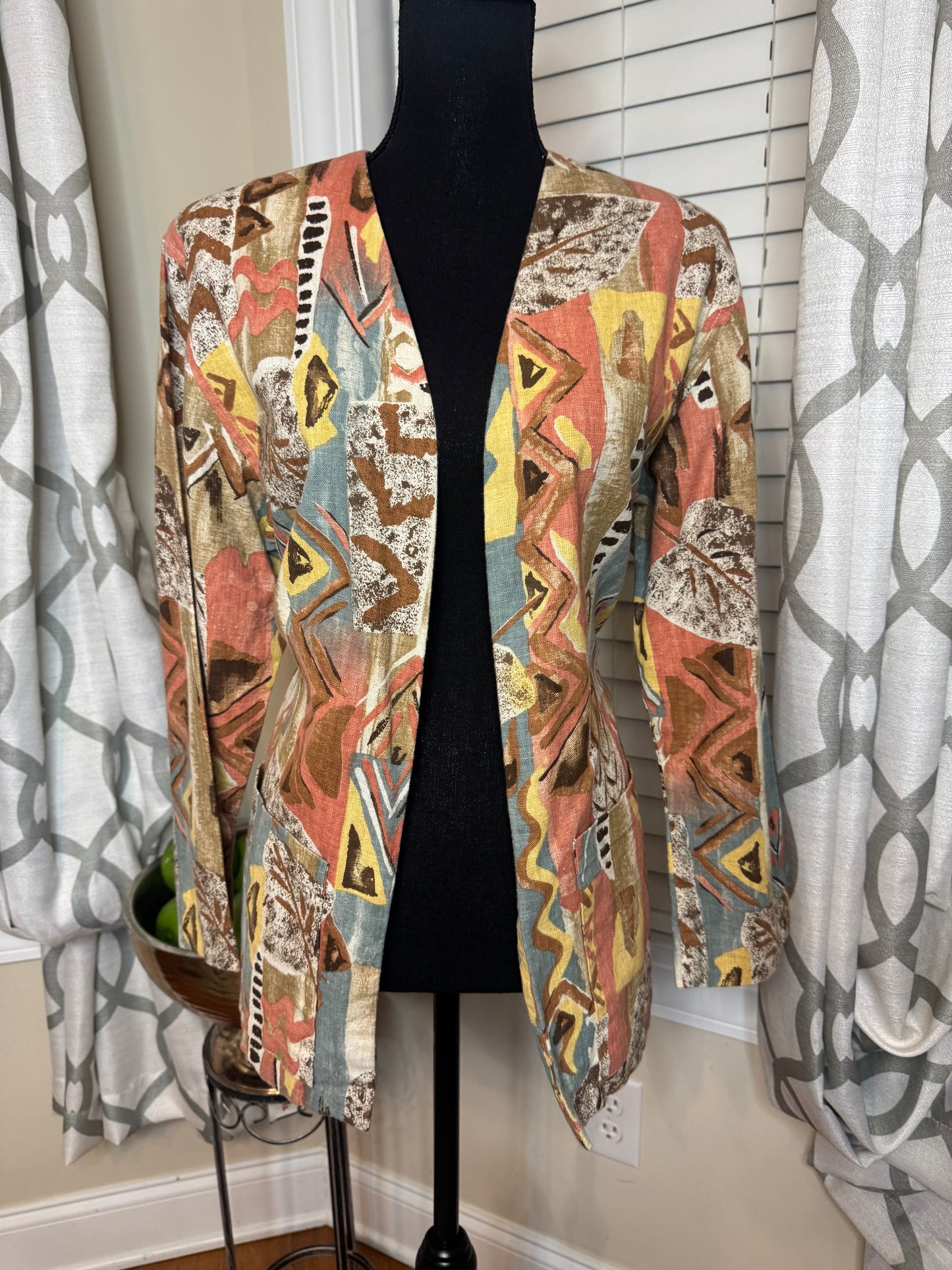 Neutral Tone Abstract Print Vintage Blazer