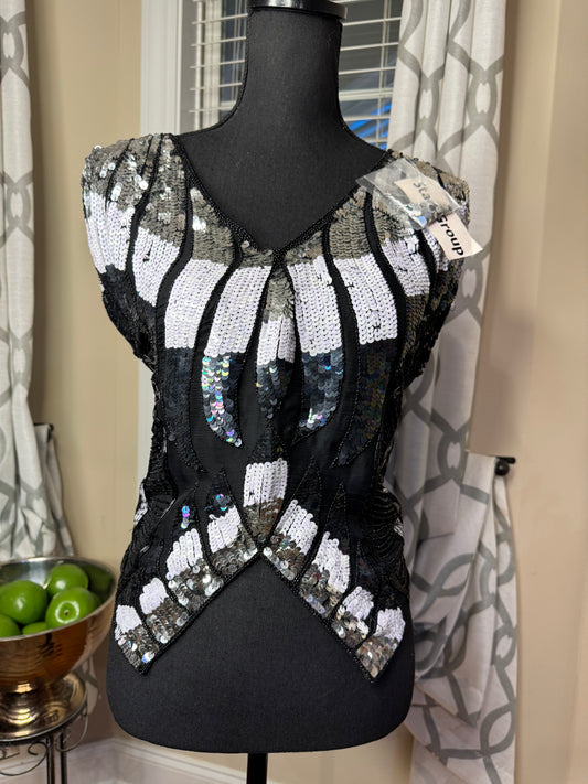 Vtg Deadstock Star Group Pure Silk SequinTop