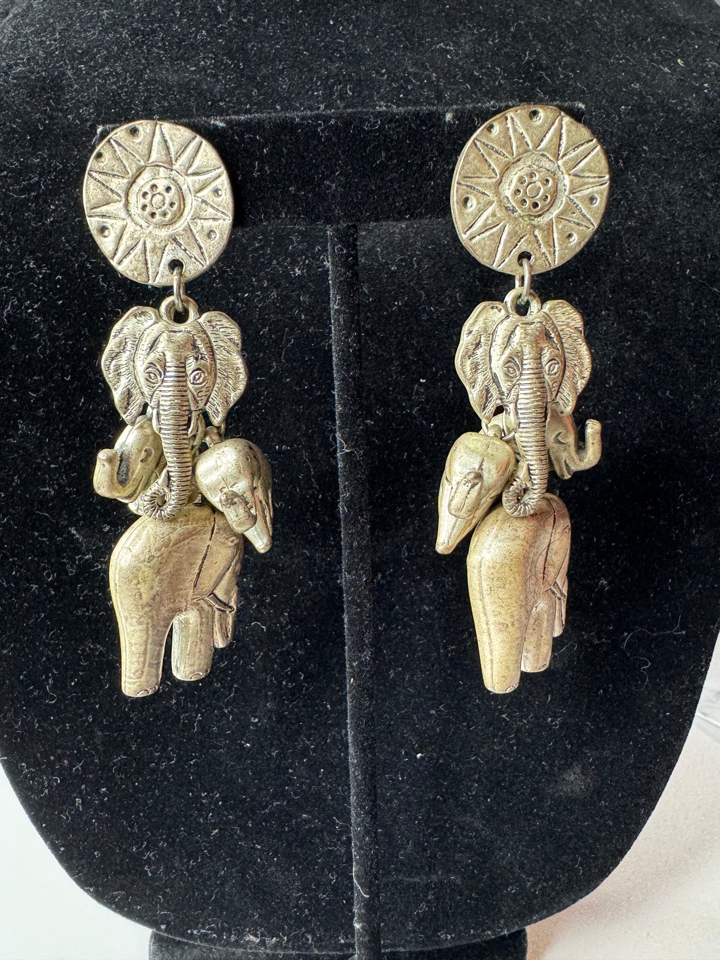 Vtg 4 Elephant Dangle Earrings