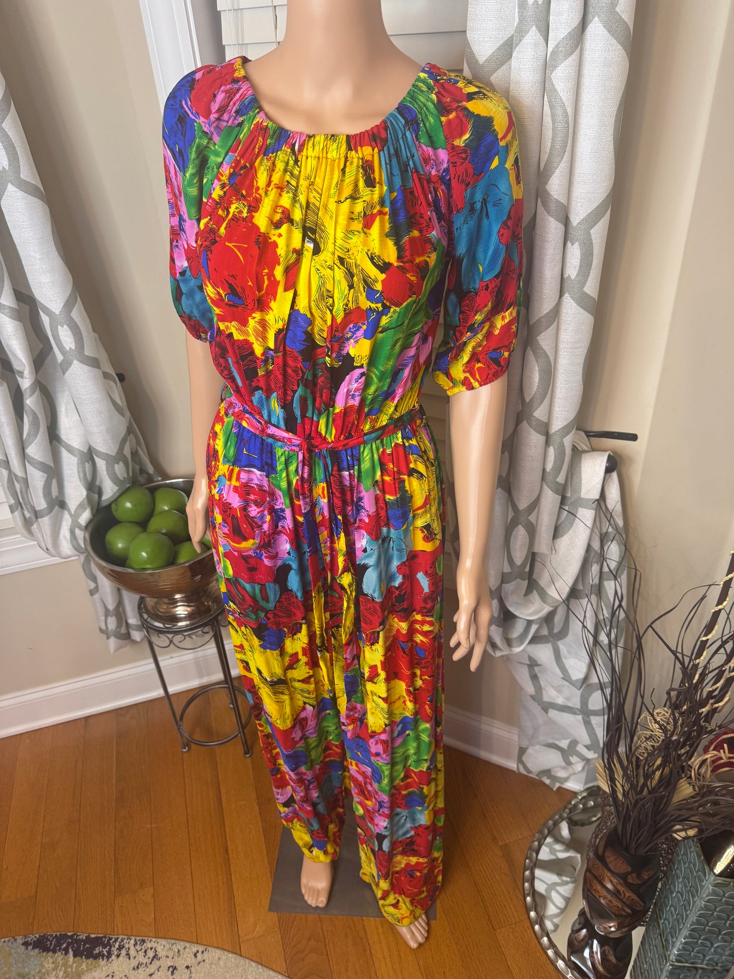 Floral Print Romper with Waist-Tie