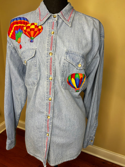 "Hot Air Balloon" Vintage Denim Shirt