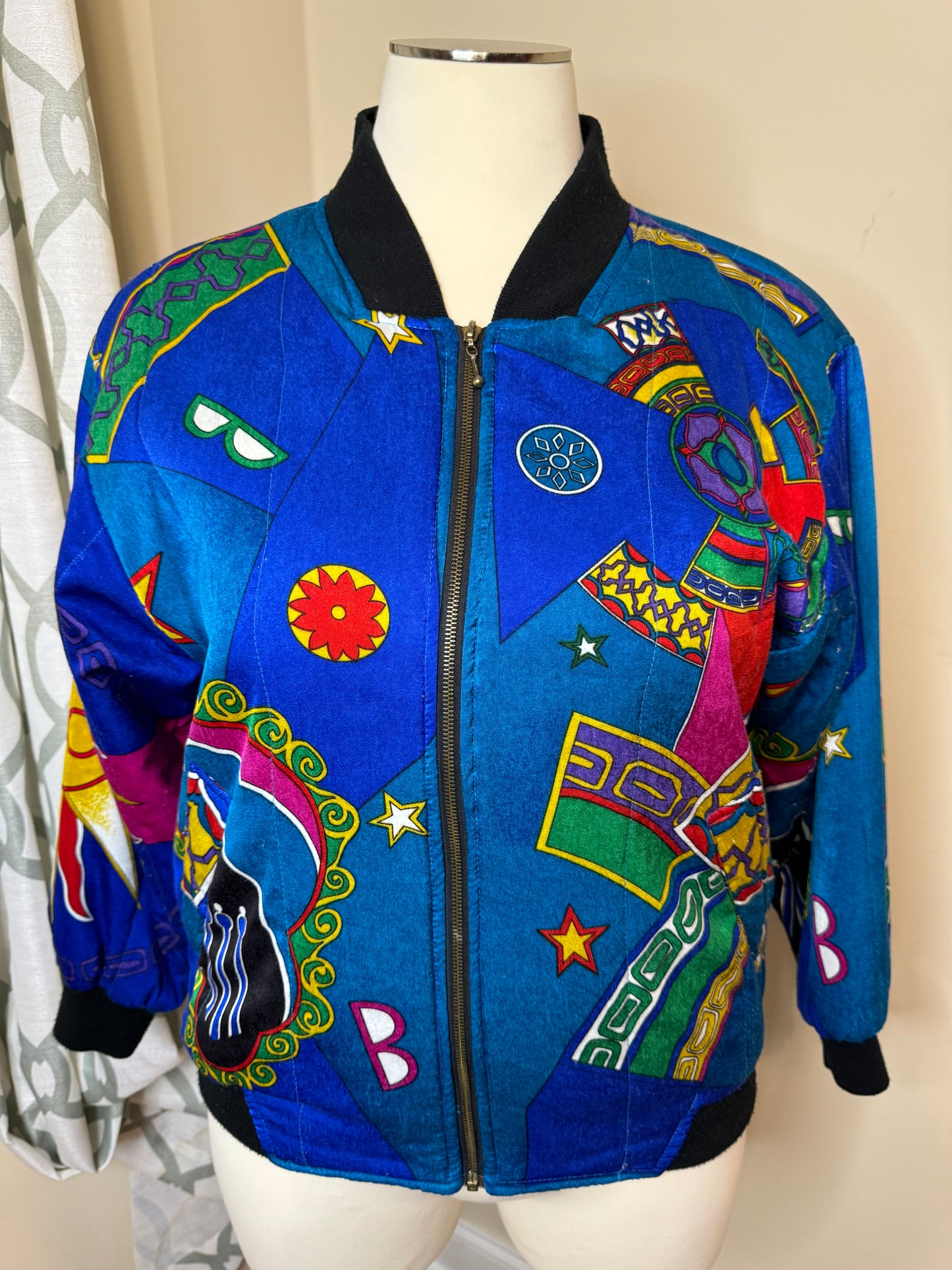 Vintage Janeve Abstract Print Bomber Jacket