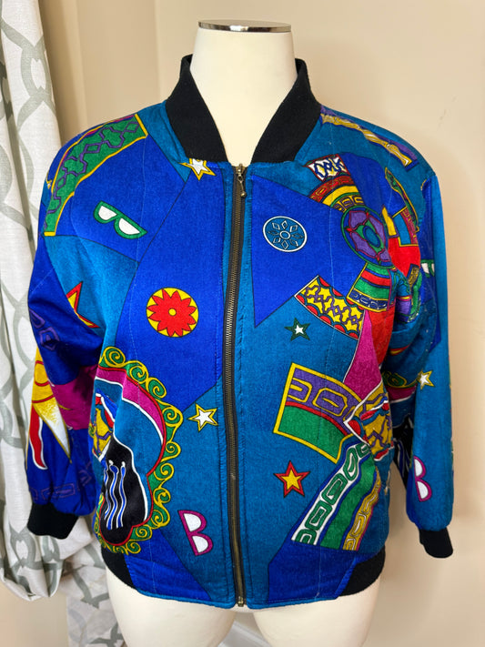 Vintage Janeve Abstract Print Bomber Jacket