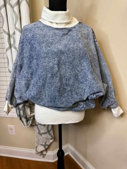 Body by Bishop Acid Wash Denim Dolman Turtleneck