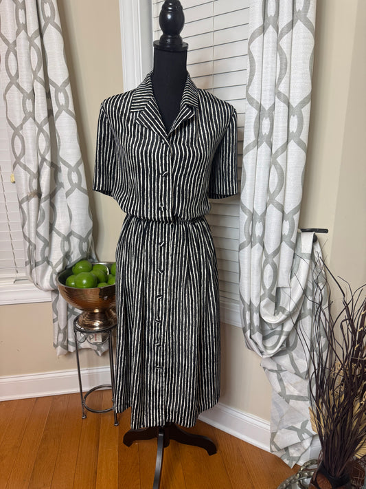 Leslie Fay Black and White Striped Vintage Dress