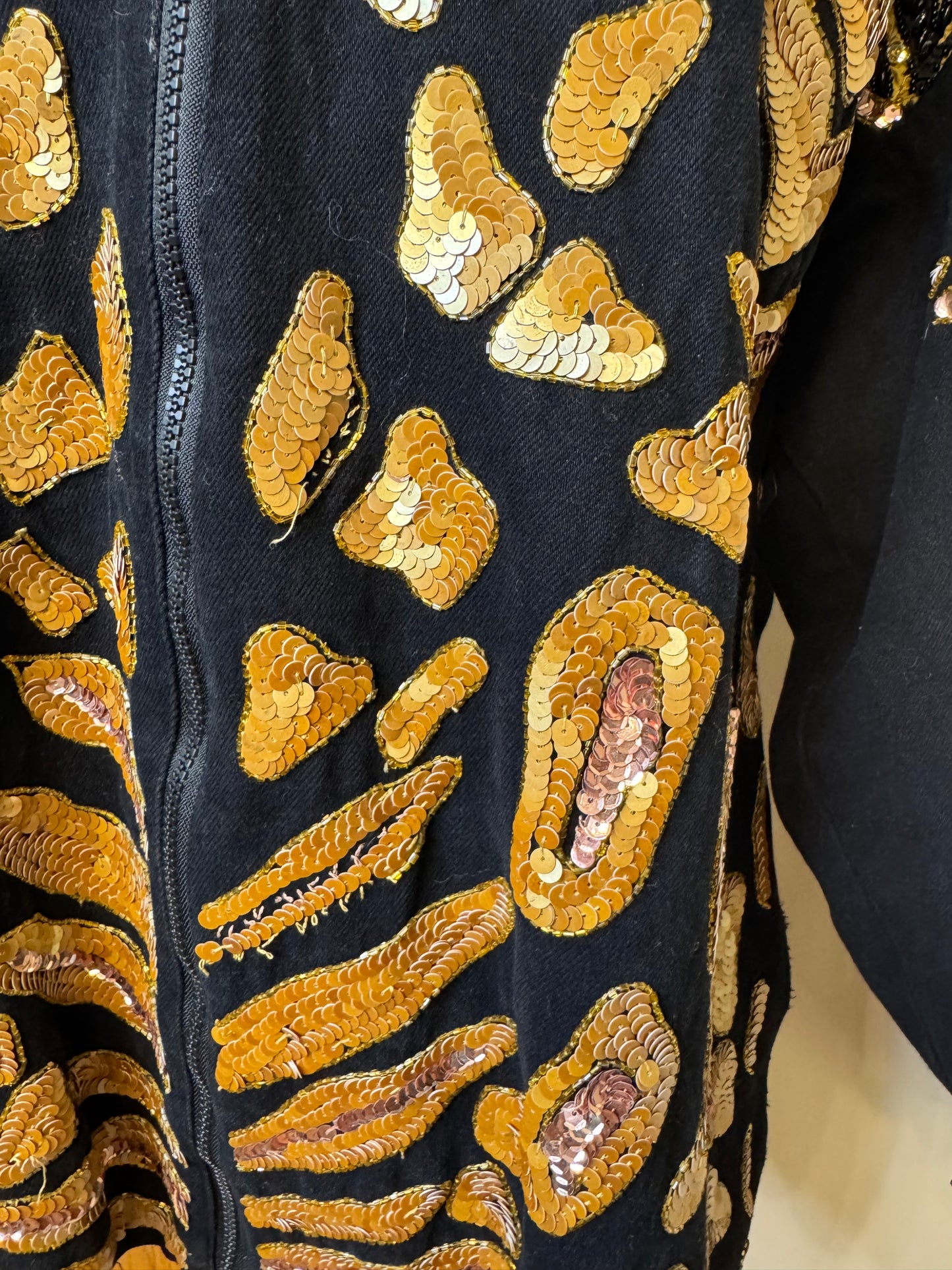 Vtg MODI Sequin and Animal Print Denim Jacket