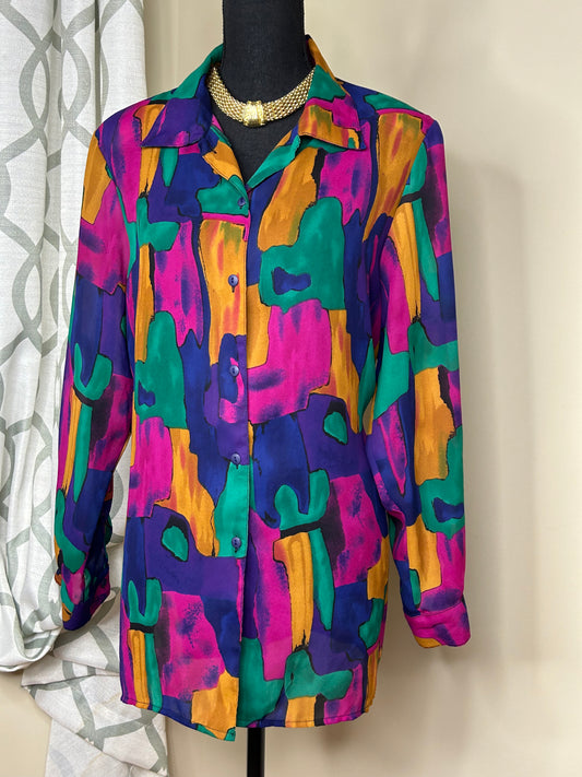 Vintage Notations Abstract Print Blouse