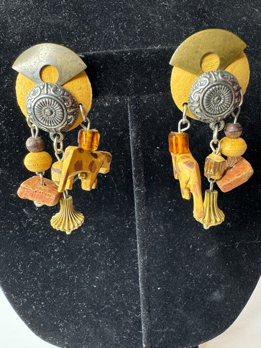 Vtg Boho Safari Earrings