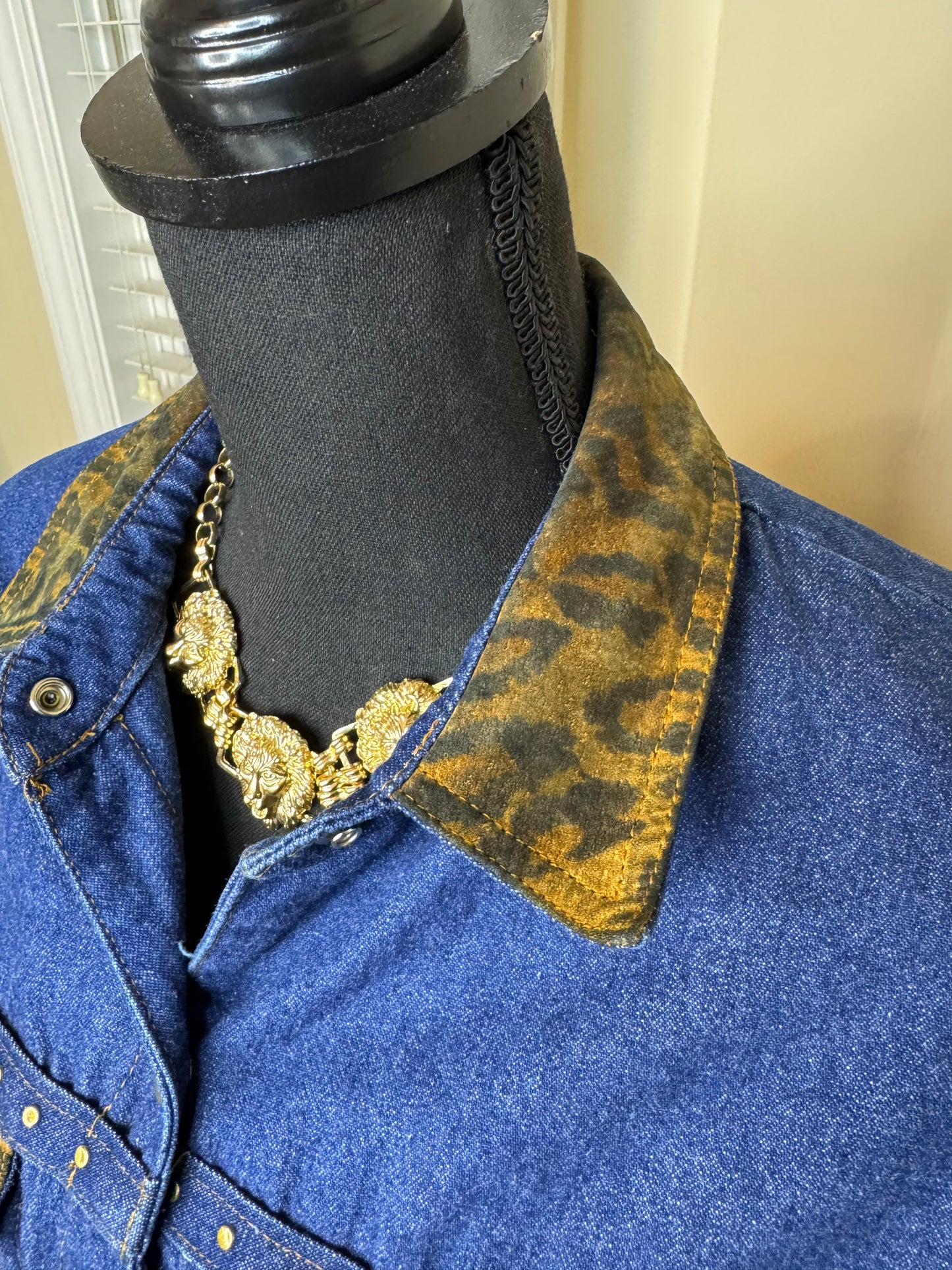 Margaret Godfrey Vtg Denim Jacket with Leopard Print Trim