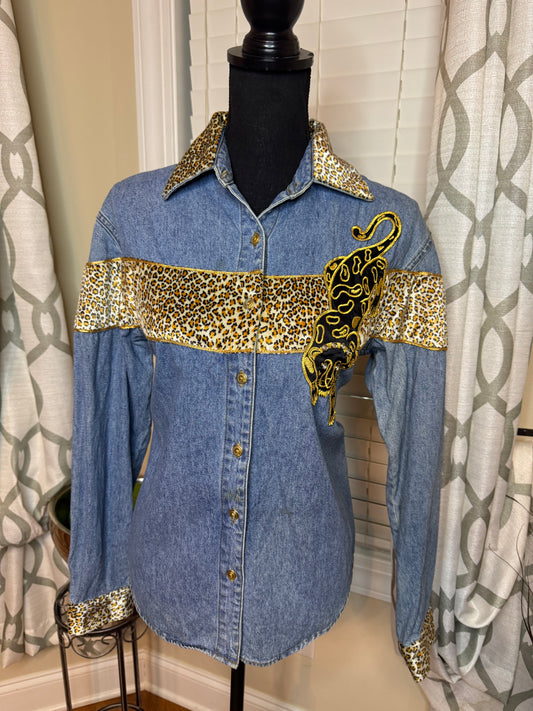 Vtg Zanadi Denim Embroidered Shirt with Clear Gems
