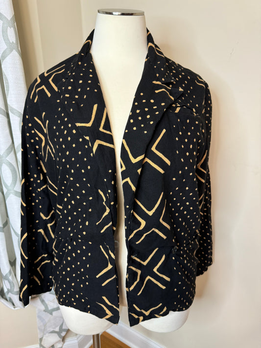 Ethnic Print Double-Button Blazer