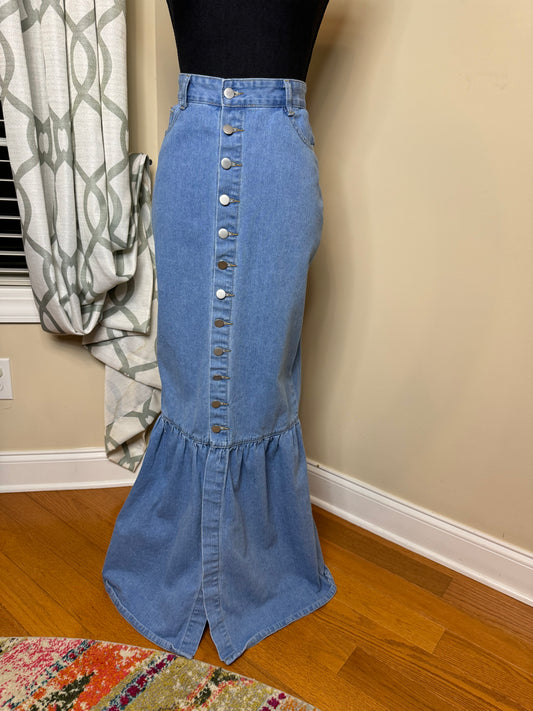 Shein Brand Button-Up Denim Mermaid Maxi Skirt