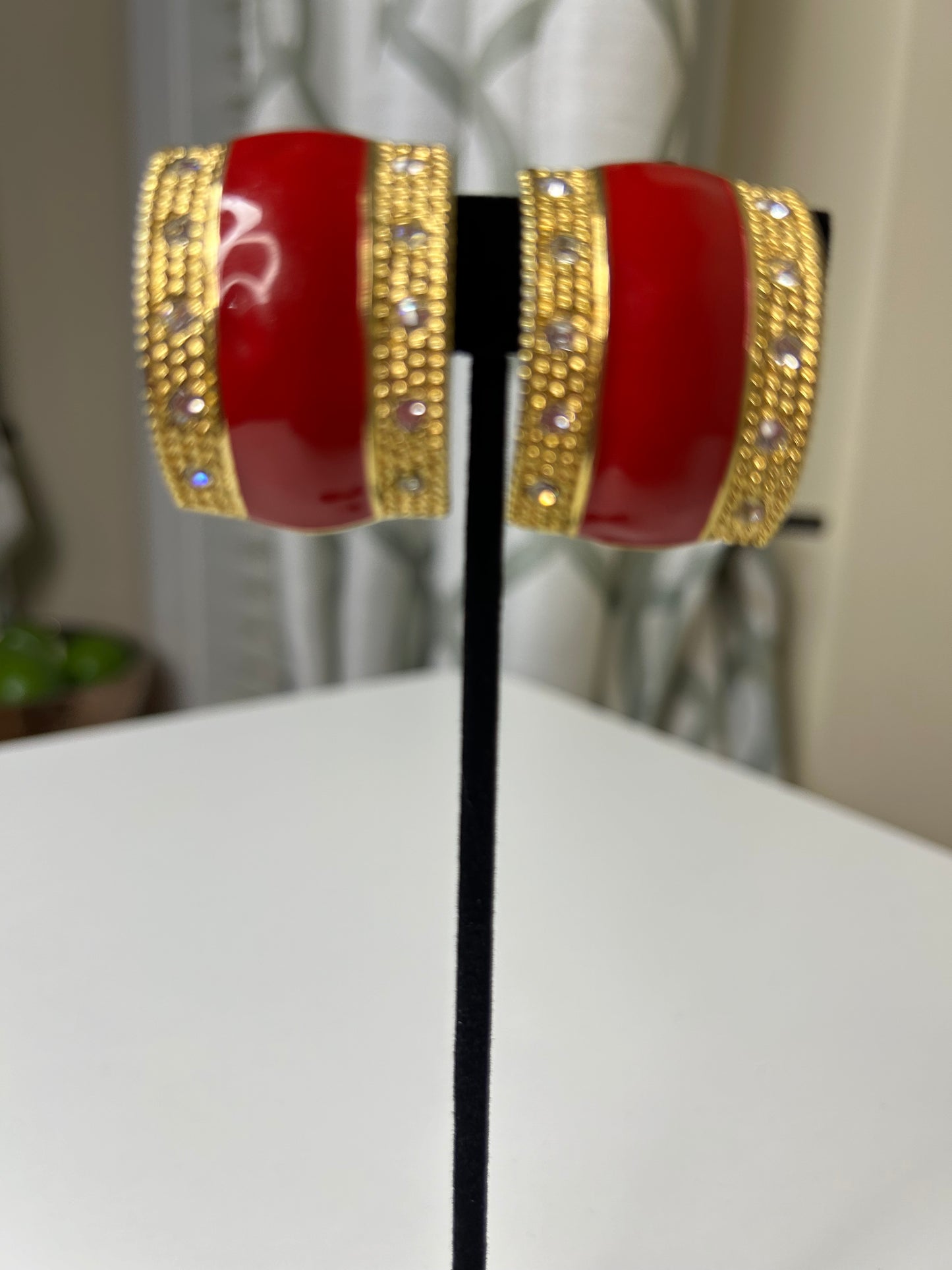 Red Diamond Accented Clip-on Earrings