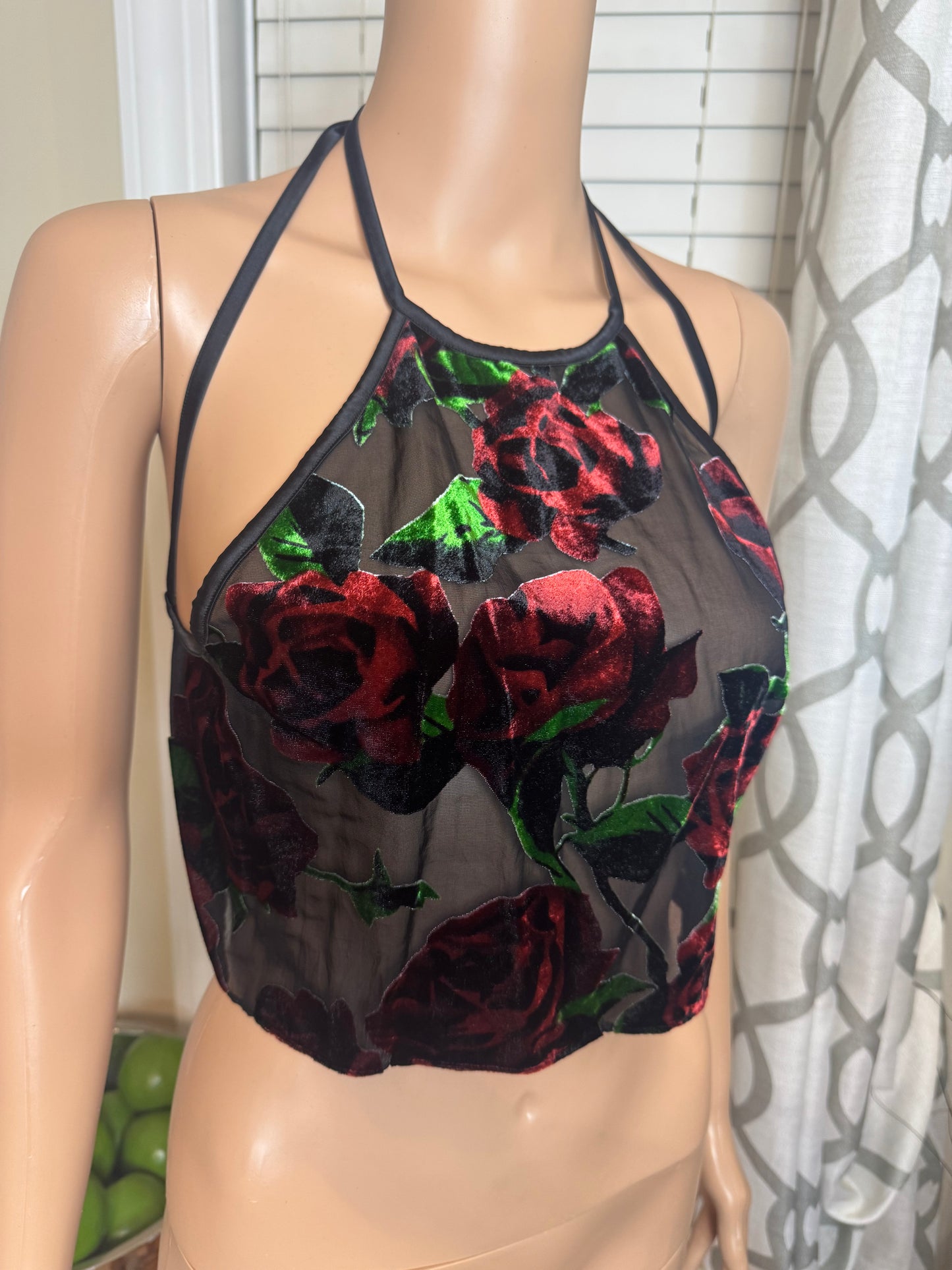 Savage x Fenty Exploded Floral Velvet & Chiffon Backless Sleep Crop Top
