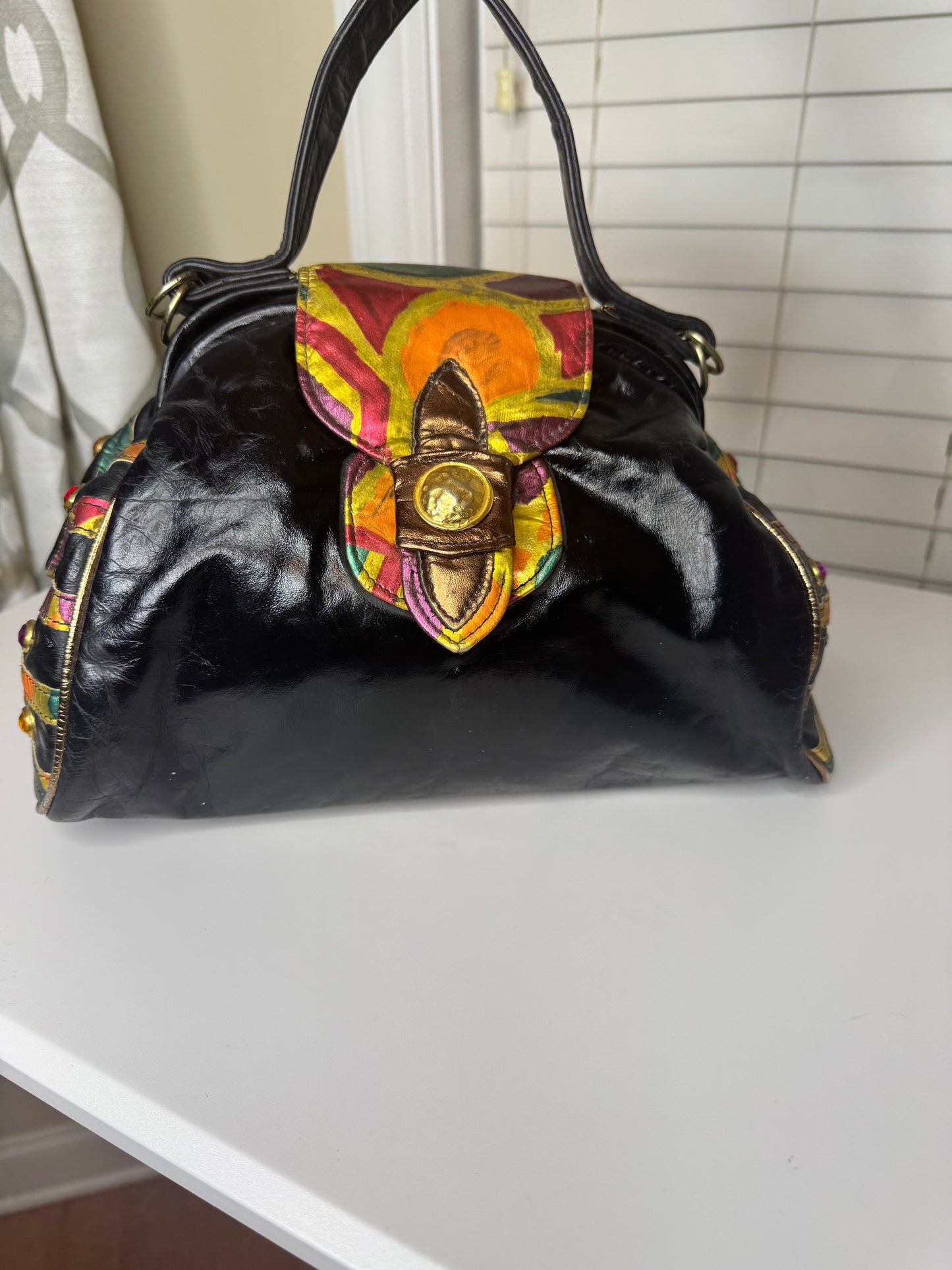 Bejeweled Vintage Abstract Painted Purse
