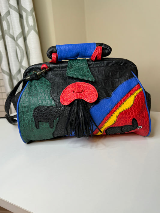 1980s Vintage Colorful Elephant Handbag