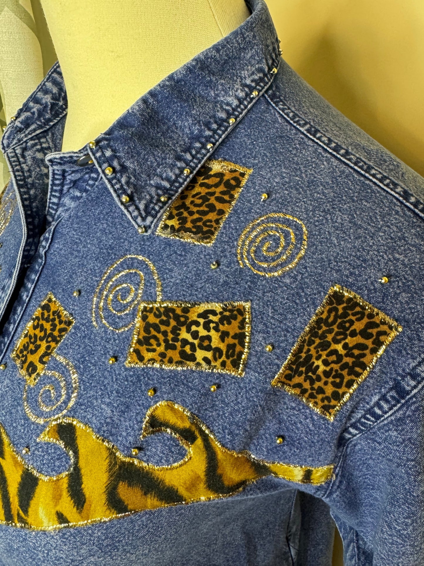 Vintage 80s Animal Print Embroidered Dress