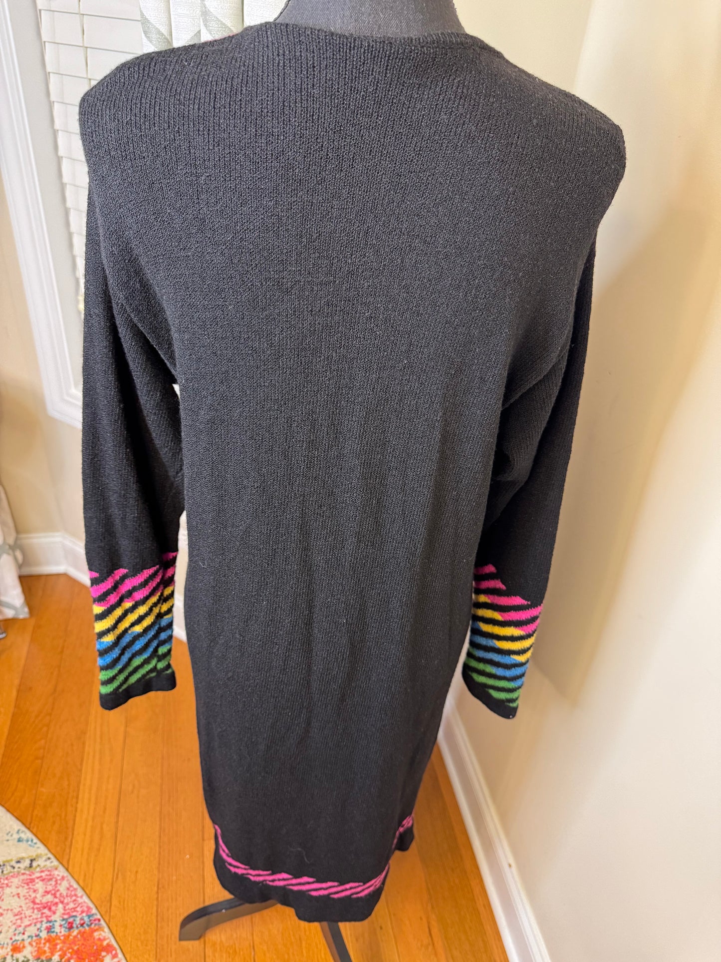 Vtg 80s Striped Sweater Dress with Accent Buttons