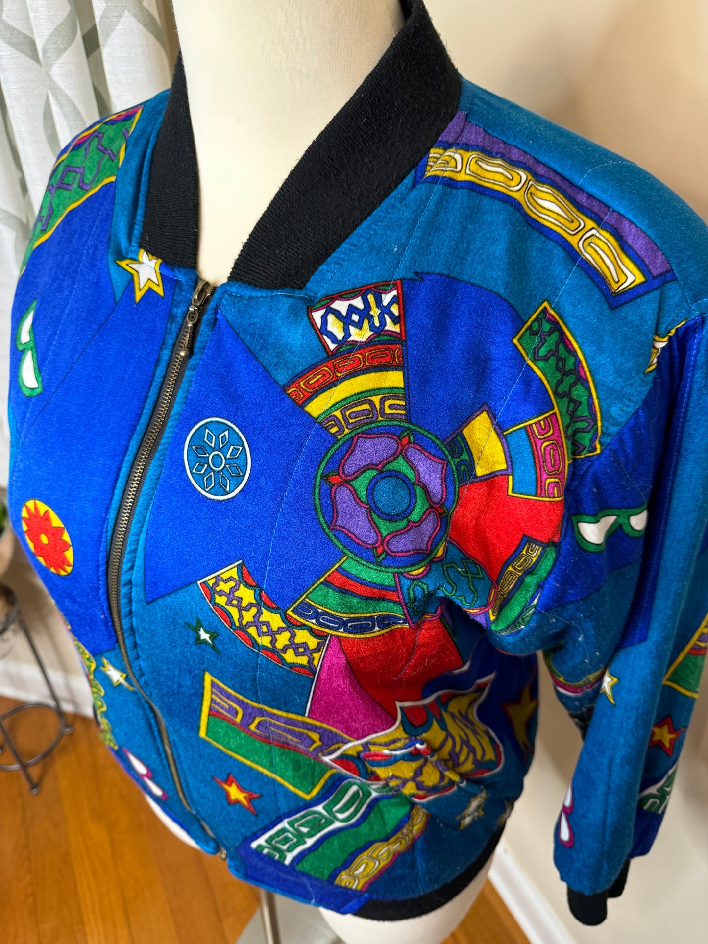 Vintage Janeve Abstract Print Bomber Jacket