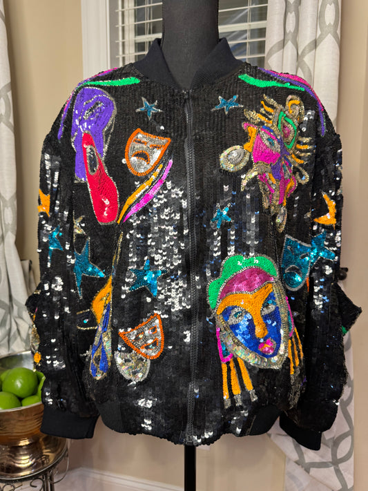 Vtg Sequin Bomber