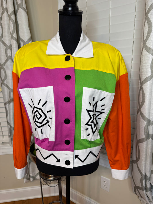 Vtg Sunny Sport Colorblock Embroidered Bomber