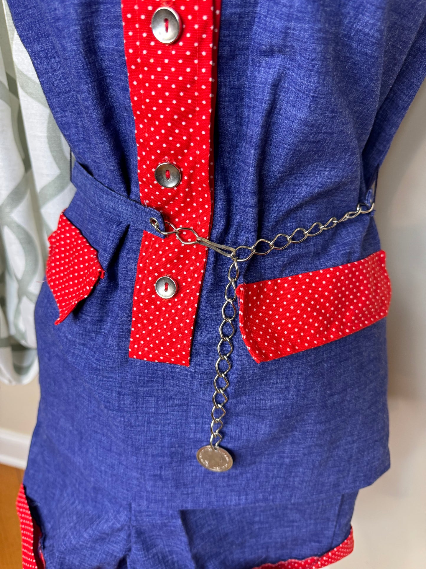 Vintage 80's 2-Piece Denim Polka Dot Trimmed Short Set with Belt