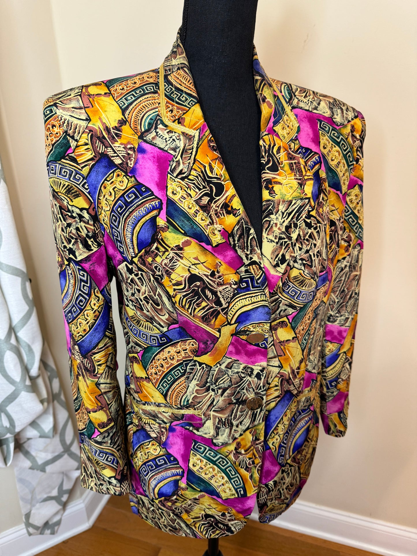 Vintage Abstract Print Blazer