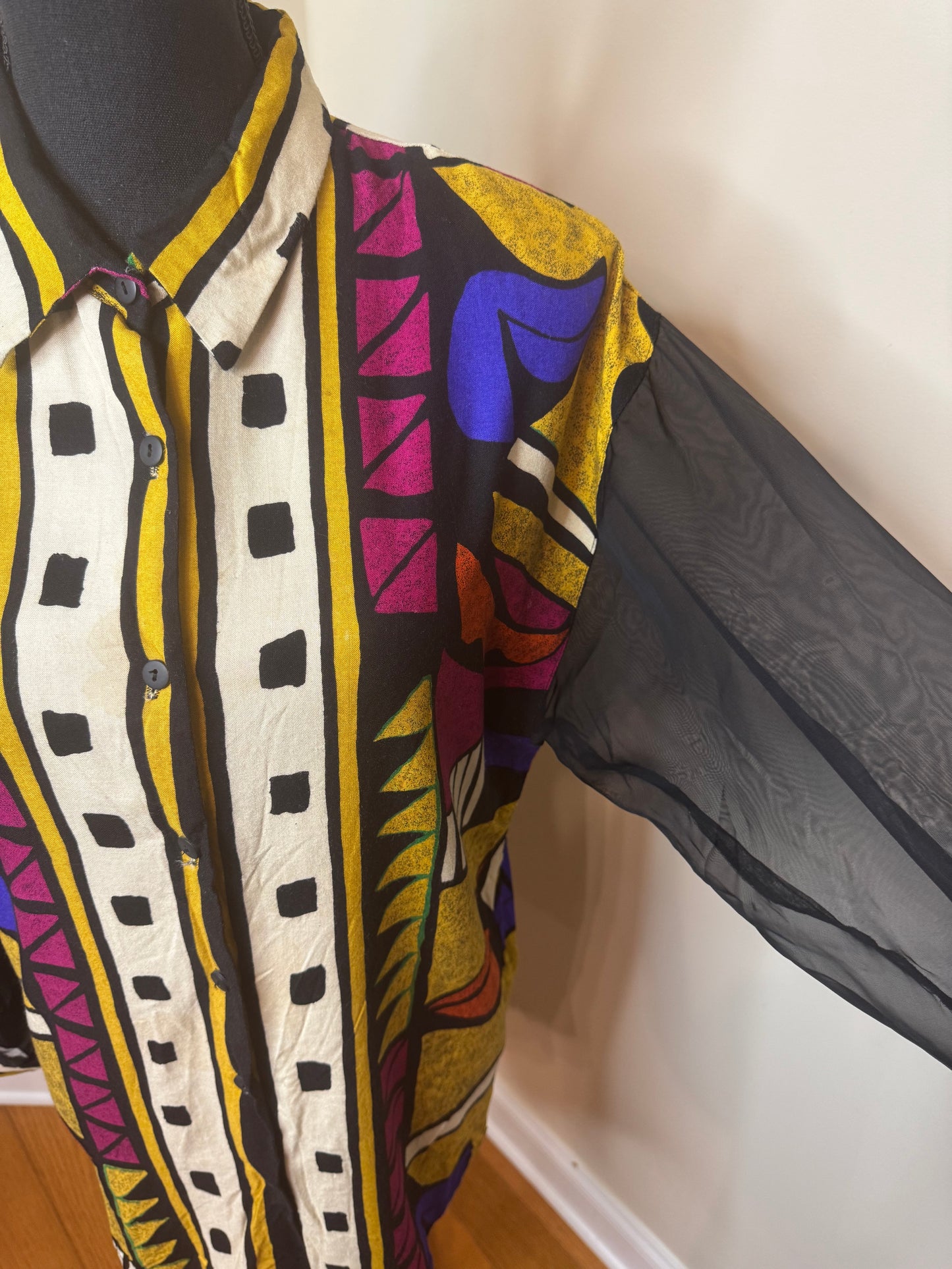 Marine West Abstract Shirt with Sheer Sleeves