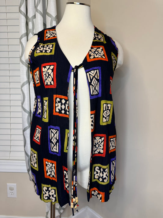 Vtg Roaman's Abstract Printed Open Vest/Duster