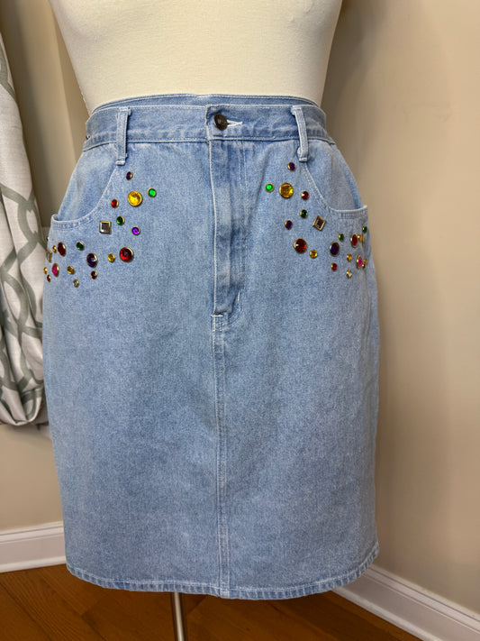 Vintage Zanadi Bejeweled Denim Skirt