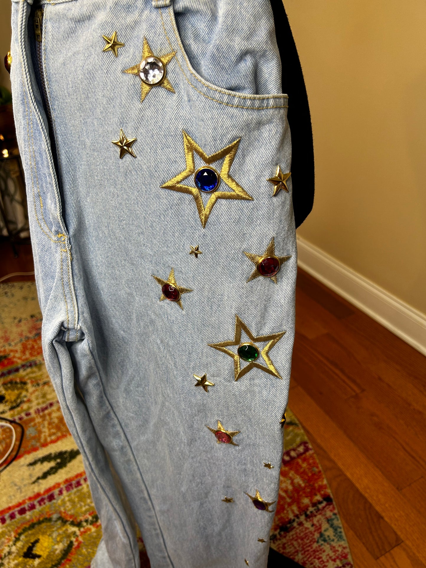 Monique Fashion's Bejeweled and Embroidered Denim Pants