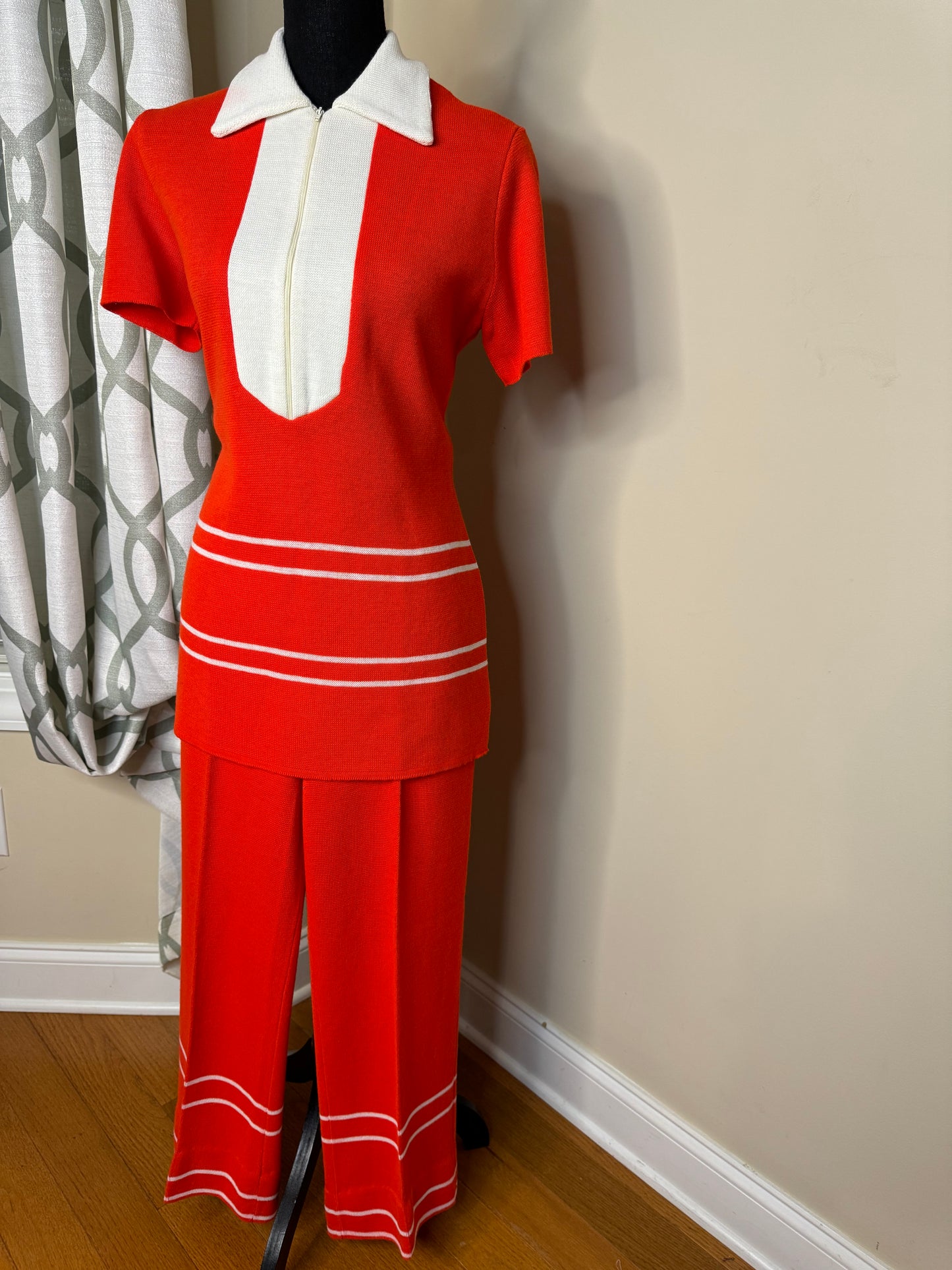 Fine Knits by Roger Orange and Creme Vintage 2-Piece Pant Set
