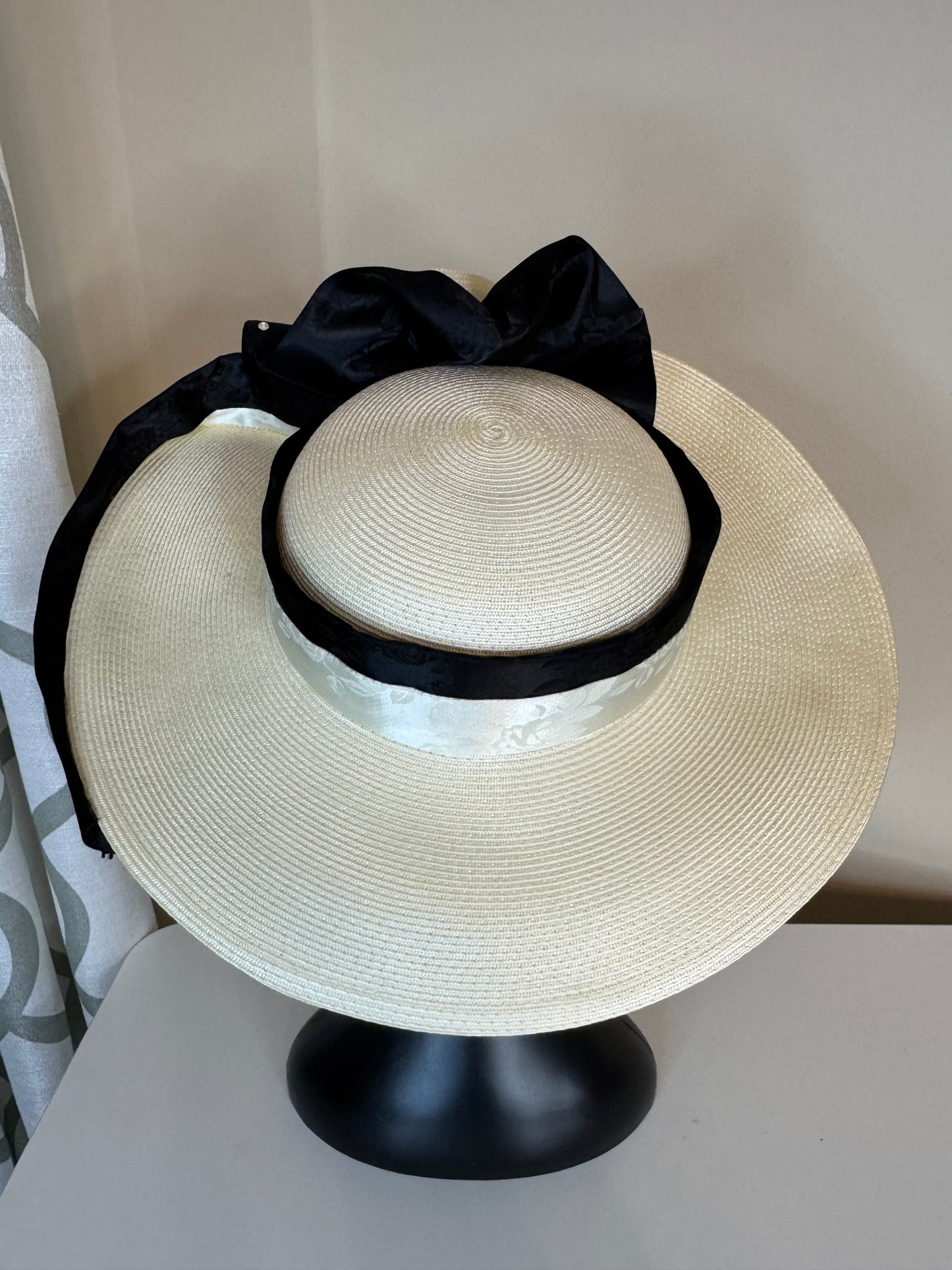 Black and White Rhinestone Trimmed Vintage Hat
