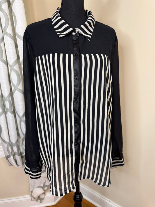 Dizzy Gal Sheer Black and White Striped Blouse