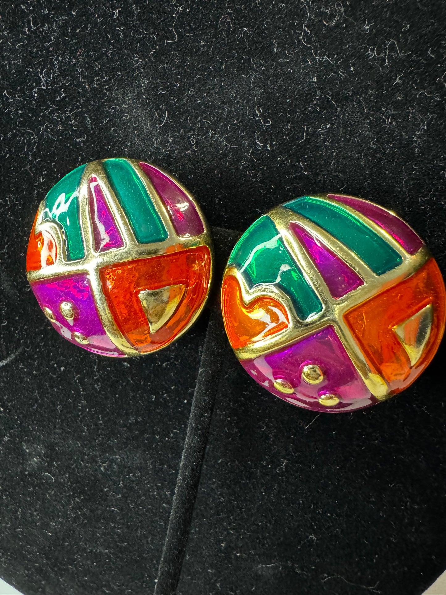 Vtg Multicolor Button Style Earrings
