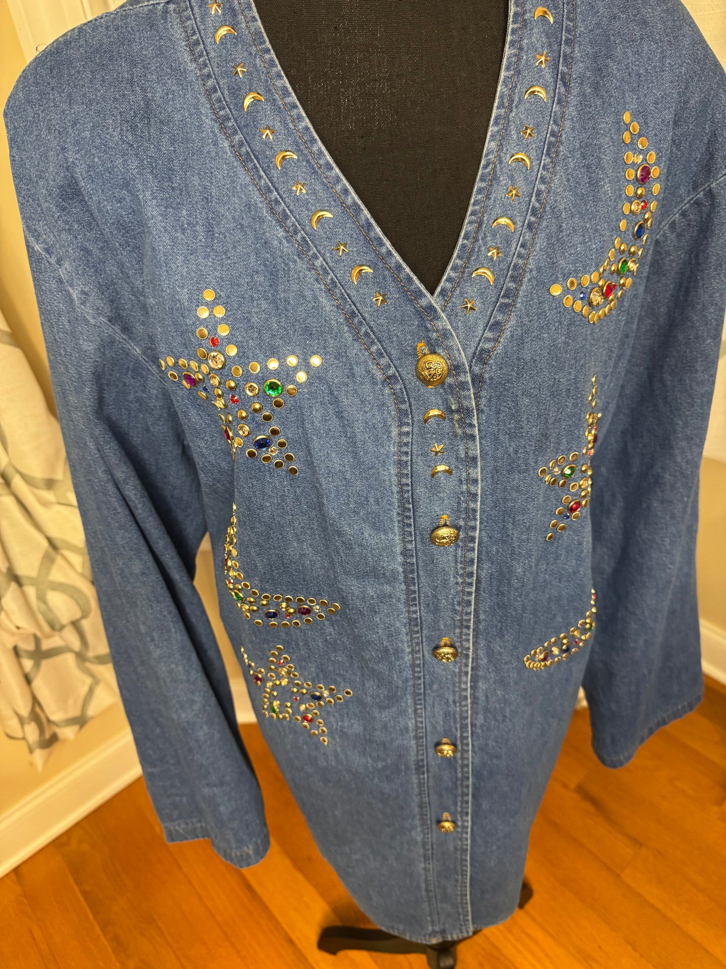 Bejeweled and Studded Vintage Denim Shirt