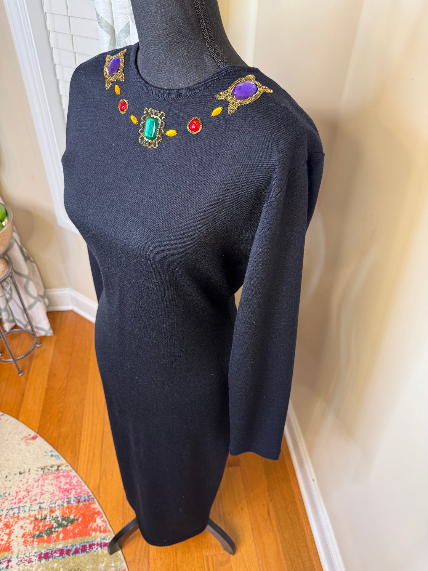 Vtg 80s/90s Fusion Bejeweled Knit Dress