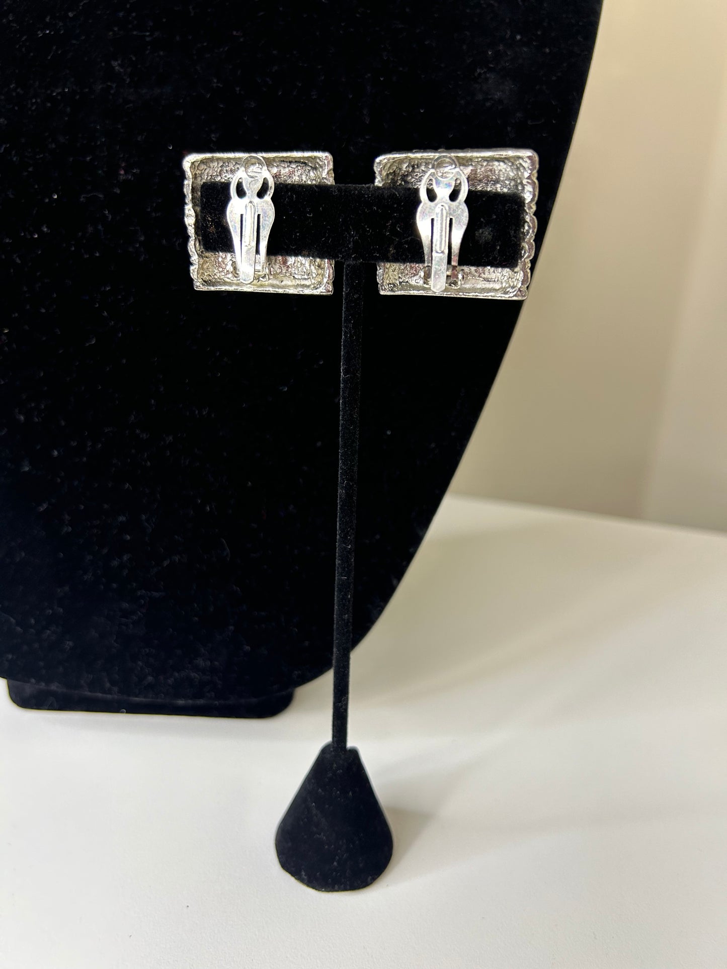 Silver Tone Necklace with Vintage Purple Bejeweled Clip-Ons