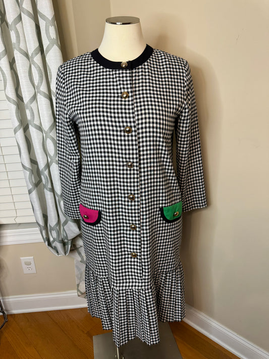 Vintage Halmore Plus Houndstooth Colorblock Dress with Pink and Green Faux Pockets