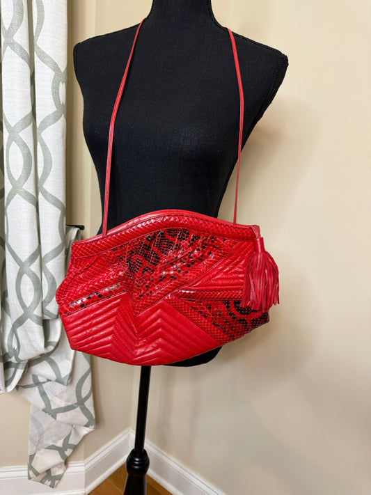 Vtg Sharif Leather Snakeskin Handbag