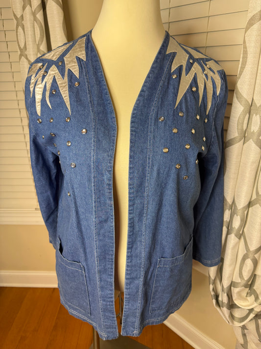 Phillip Noel Embroidered Bejeweled Denim Jacket